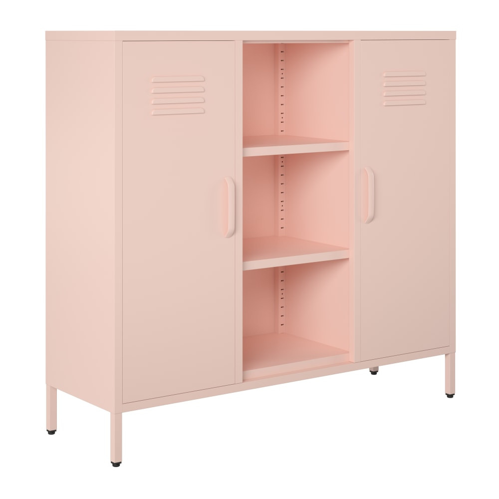 AMERIWOOD INDUSTRIES, INC. 6526350COM Ameriwood Home Mission District Metal 2-Door Locker Console Table, 40inH x 43-5/16inW x 13-13/16inD, Pale Pink