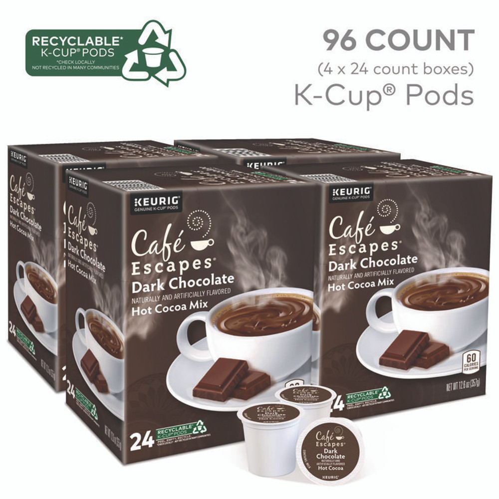 KEURIG DR PEPPER Café Escapes® 6802CT Dark Chocolate Hot Cocoa K-Cups, 24/Box, 4 Box/Carton