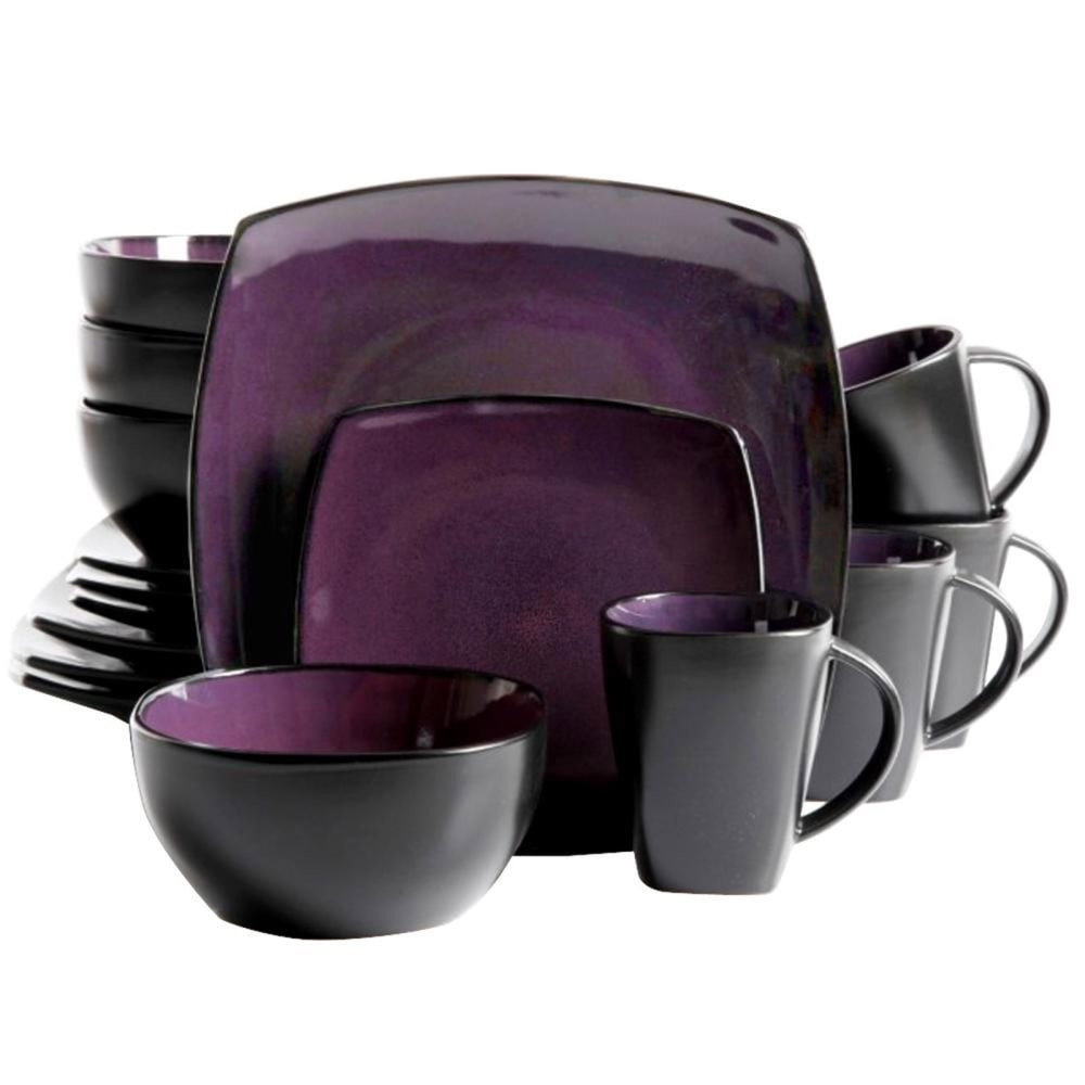 GIBSON OVERSEAS INC. Gibson 99583796M  Soho Lounge 16-Piece Square Dinnerware Set, Purple