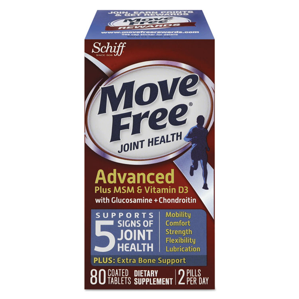 SCHIFF VITAMINS Move Free® 97007CT Move Free Advanced Plus MSM and Vitamin D3 Joint Health Tablet, 80 Count, 12/Carton