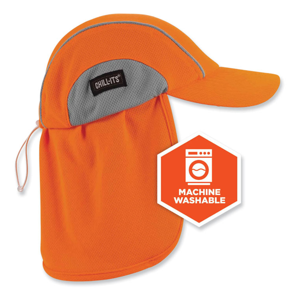 TENACIOUS HOLDINGS, INC. ergodyne® 12521 Chill-Its 6650 High-Performance Hat Plus Neck Shade, Polyester, One Size Fits Most, Orange