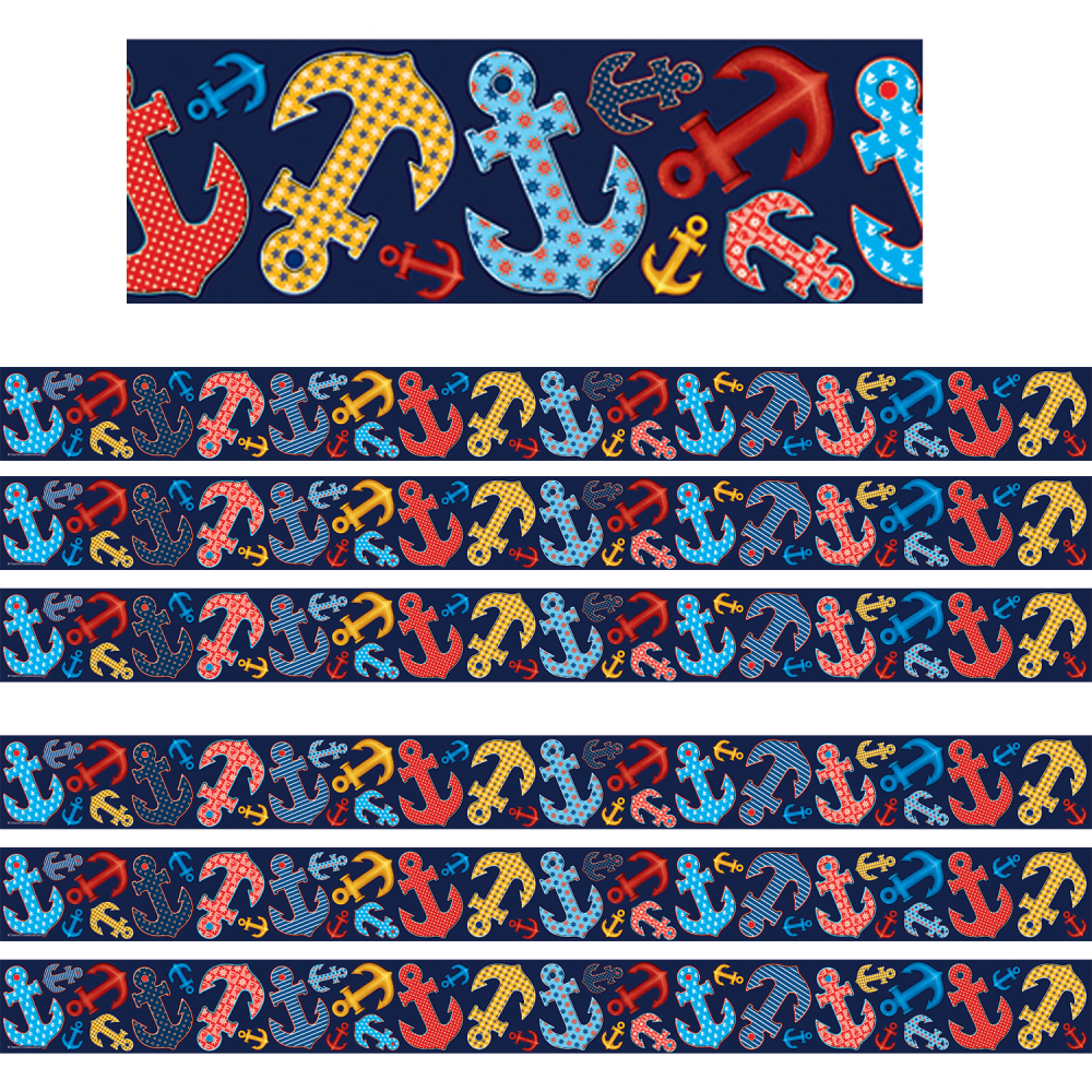 EDUCATORS RESOURCE Teacher Created Resources TCR5476-6  Straight Border Trim, 3in x 35in, Anchors, 12 Pieces Per Pack, Set Of 6 Packs