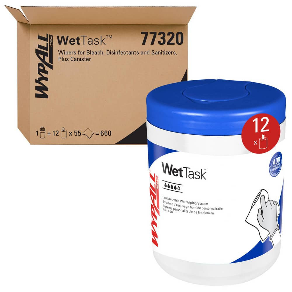 WypAll 77320 CriticalClean WetTask Wipers for Bleach, Disinfectants, & Sanitizers, Center-Pull Roll, Canister Included