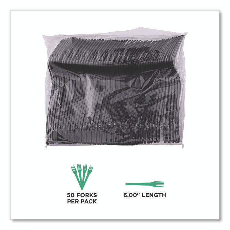 ECO-PRODUCTS,INC. EP-S112 100% Recycled Content Cutlery, Fork, Plastic, Black, 50/Pack, 20 Packs/Carton