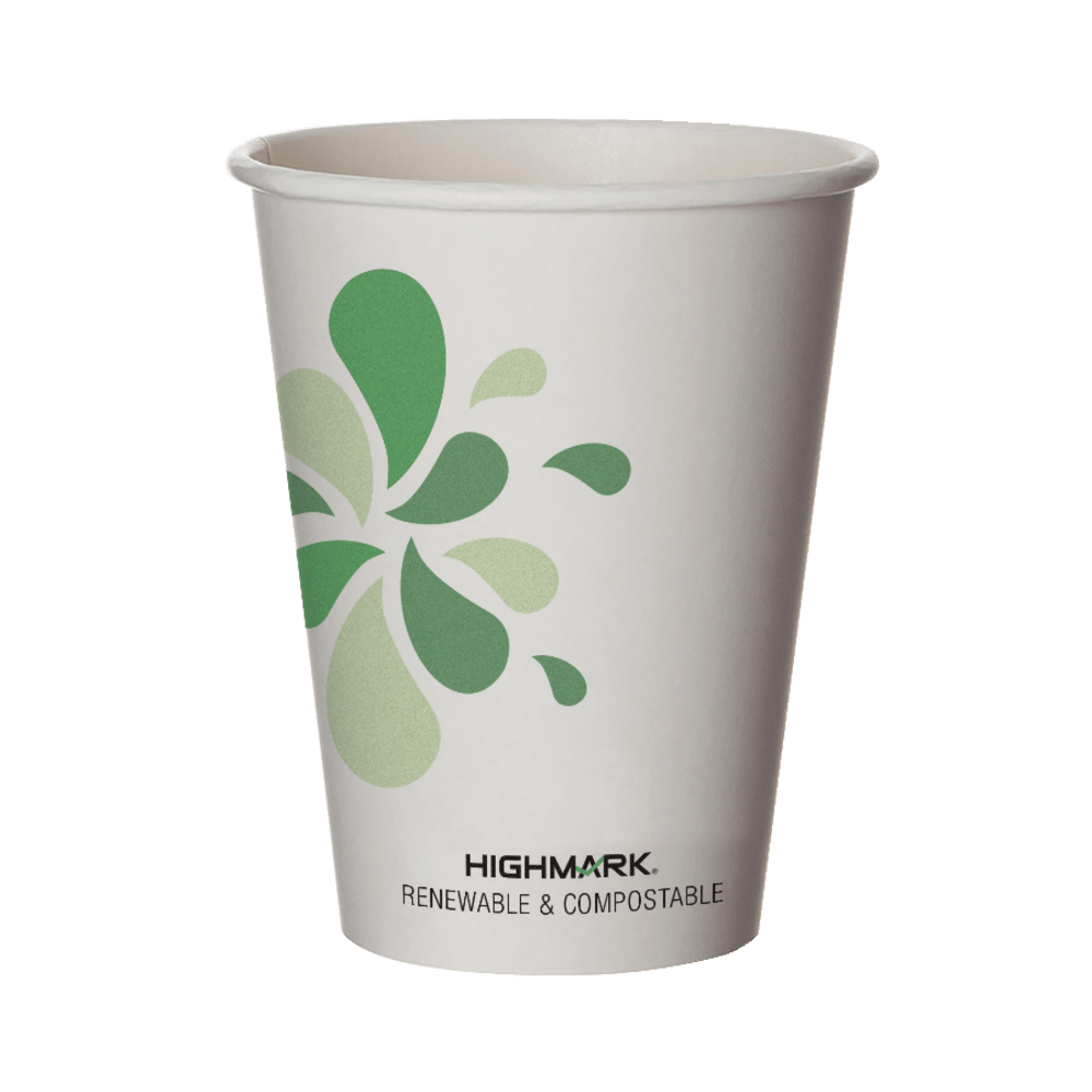 Eco-conscious cups you can feel good about using  Lined with a unique, plant-derived plastic called Ingeo. Seals liquids in.  Ideal for the breakroom. Know that you are making a greener choice every time you sip your coffee or tea.  Eco-conscious choice - has one or more meaningful eco-attributes or eco-labels.  BPI Certified Compostable - certified by the Biodegradable Products Institute (BPI) to be compostable in commercial compost facilities (where facilities exist).  USDA Certified Biobased - meets federal guidelines for plant-based/bio-based materials.  Conforms to ASTM D6868 standards. For detailed information see www.astm.org.  Product Content Contains Compostable Material - made from materials that can quickly break down in commercial composting facilities (where facilities exist), to help reduce waste while creating usable organic matter.  Plant-based content - made using tree-free agricultural products or by-products, helping you support innovative use of plants while reducing use of forests or other resources.