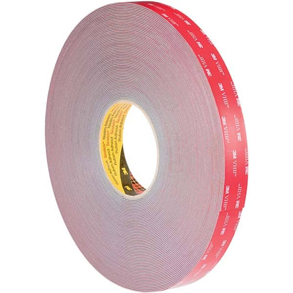 3M Gray Double-Sided Polyethylene Foam Tape: 1/2" Wide, 36 yd Long, 25 mil Thick, Acrylic Adhesive 7100169467