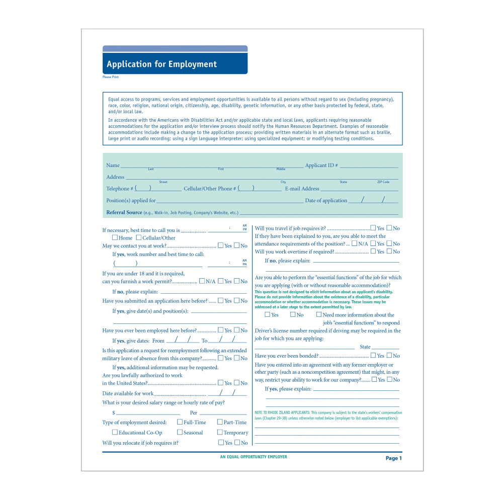 TAX FORMS PRINTING, INC. A0019 ComplyRight 50-State-Compliant Long Form Job Applications, 11in x 17in, Pack Of 50