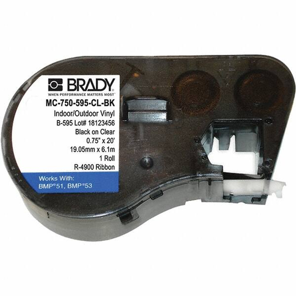 Brady 143364 Label Maker Label: Black & Clear, Vinyl, 1 Roll