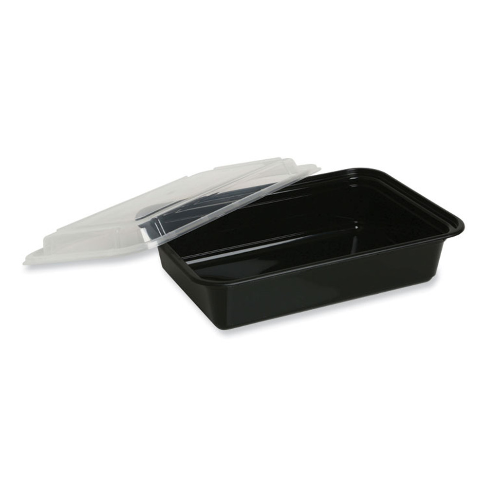 GEN TORECT24 Microwavable Food Container with Lid, Rectangular, 24 oz, 7.48 x 5.03 x 2.48, Black/Clear, Plastic, 150/Carton