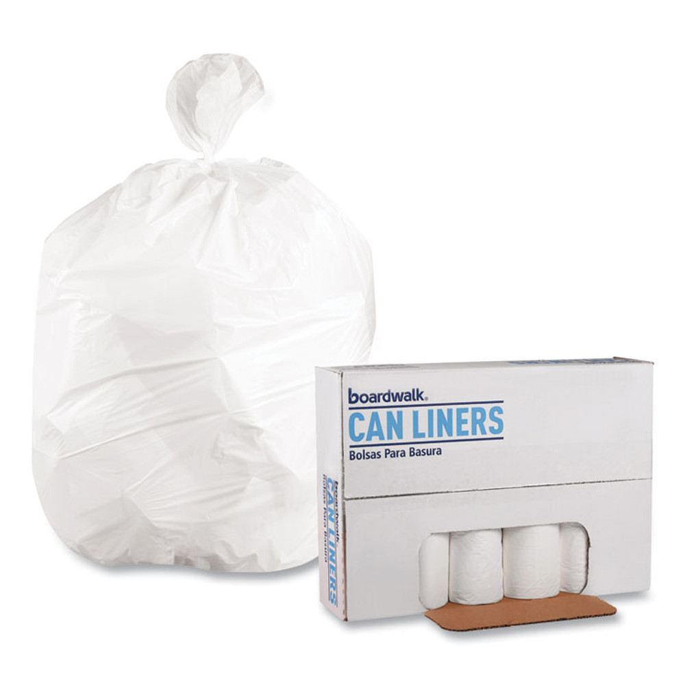 BOARDWALK 4347EXH Low-Density Waste Can Liners, 56 gal, 0.6 mil, 43" x 47", White, Perforated Roll, 25 Bags/Roll, 4 Rolls/Carton