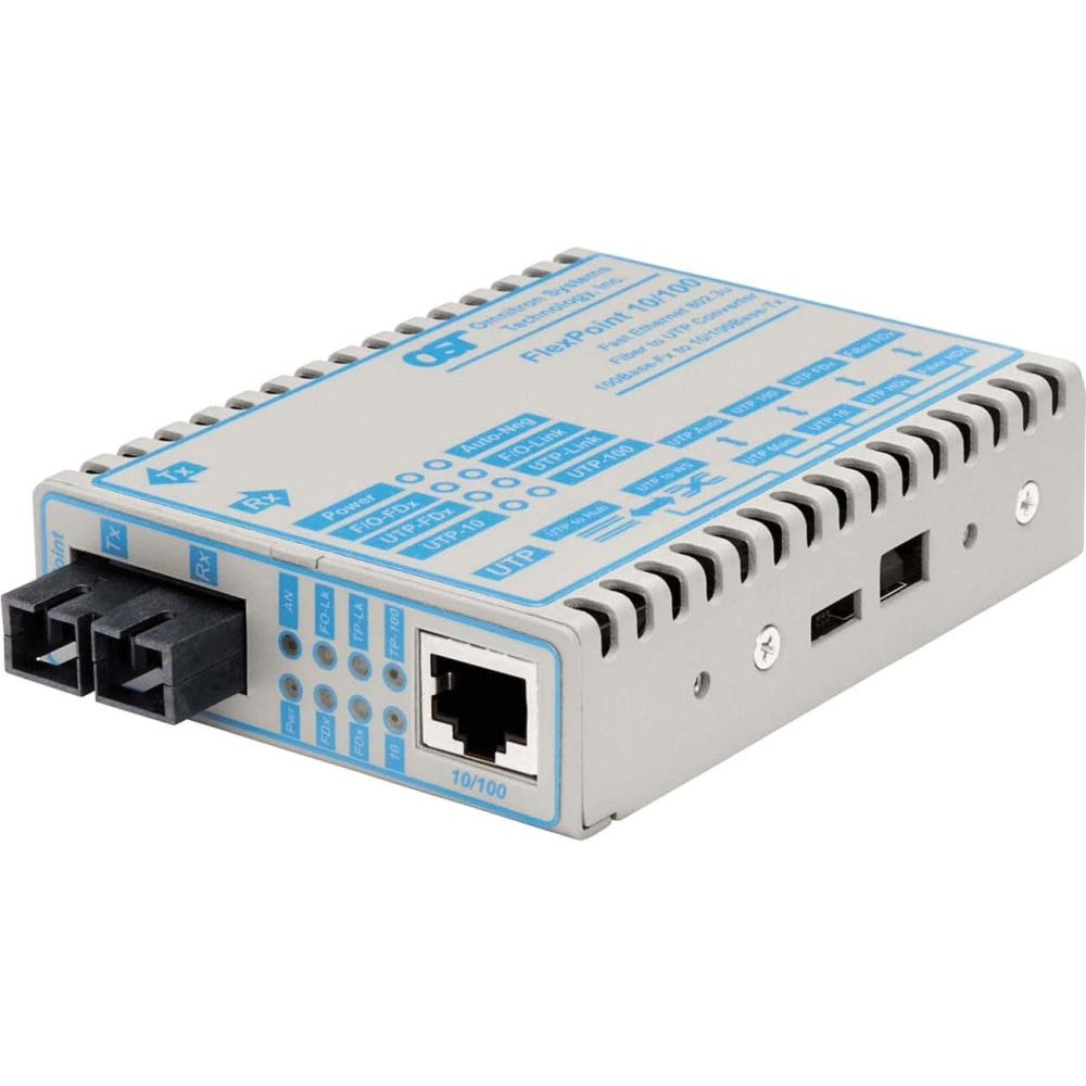 OMNITRON SYSTEMS TECHNOLOGY, INC. 4340-0 Omnitron FlexPoint 10/100 Ethernet Fiber Media Converter RJ45 SC Multimode 5km - 1 x 10/100BASE-TX; 1 x 100BASE-FX; No Power Adapter; Lifetime Warranty