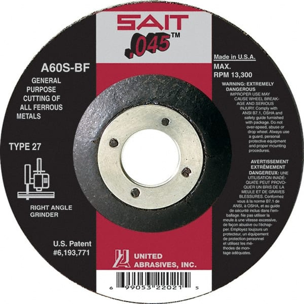 Sait 22011 Depressed Center Wheel: Type 27, 4" Dia, 0.045" Thick, Aluminum Oxide