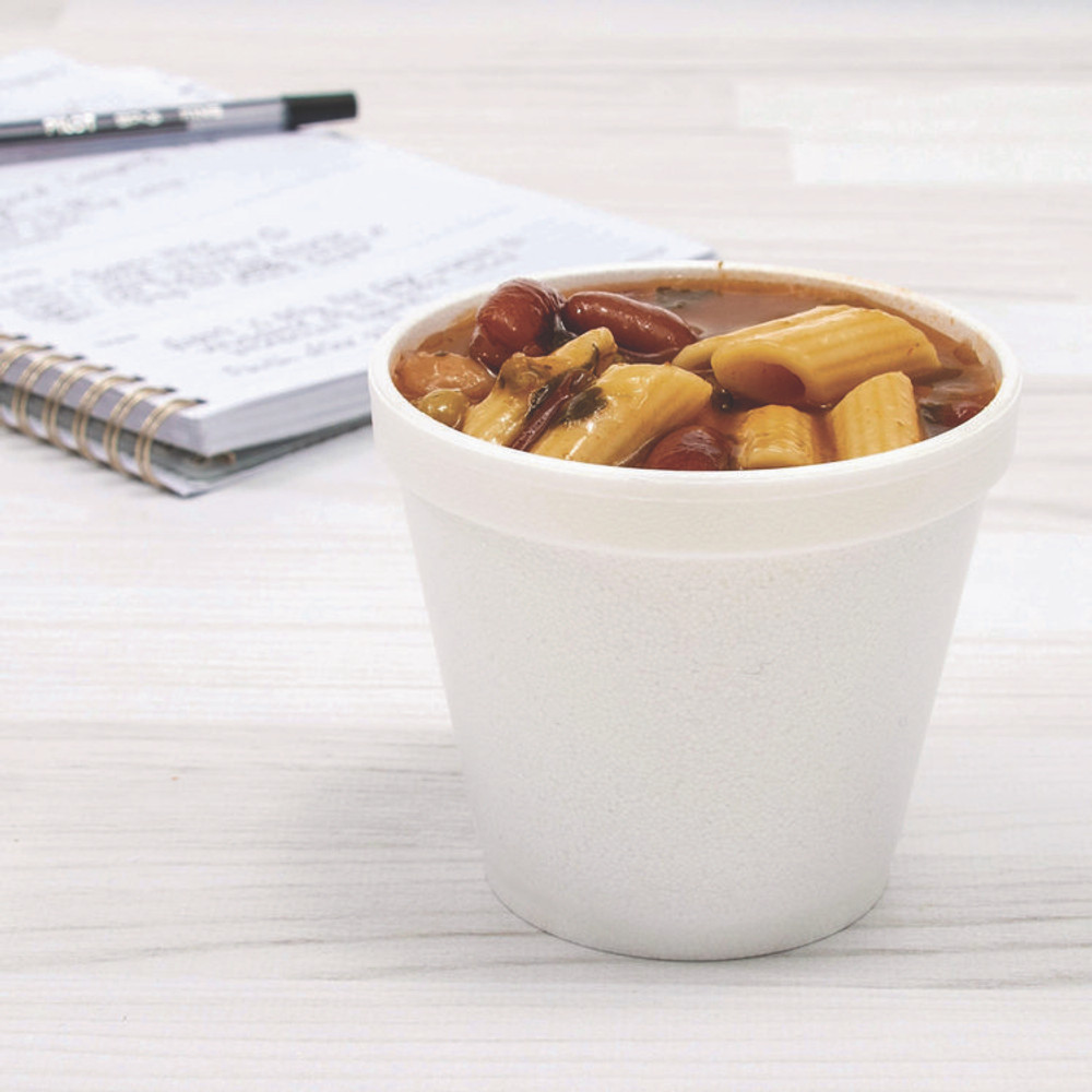 DART 8SJ12 Food Containers, Squat, 8 oz, White, Foam, 1,000/Carton