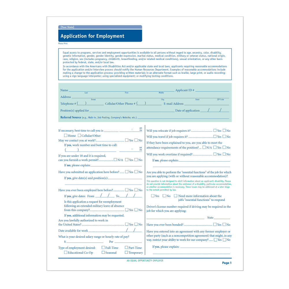 TAX FORMS PRINTING, INC. A2179AK ComplyRight State-Compliant Job Applications, Alaska, Pack Of 50