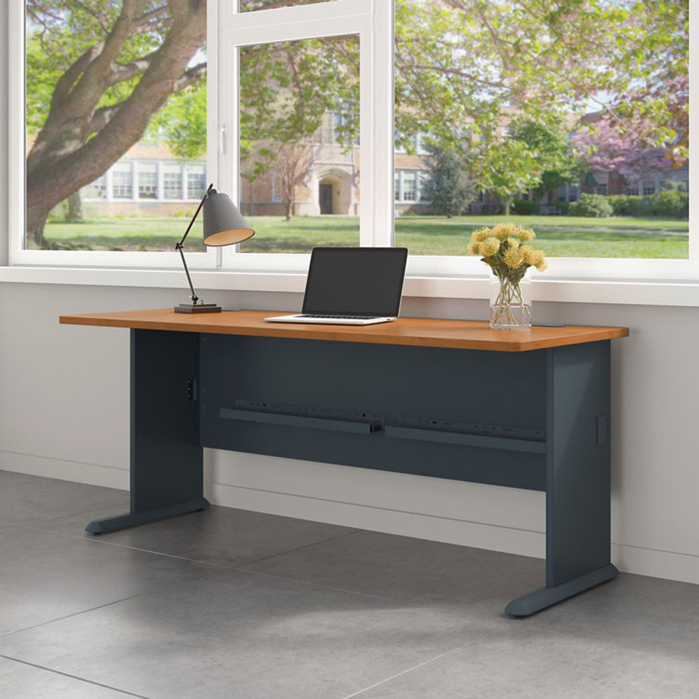 BUSH INDUSTRIES WC57472 Series A Collection Workstation Desk, 71.63" x 26.88" x 29.88", Natural Cherry/Slate Gray