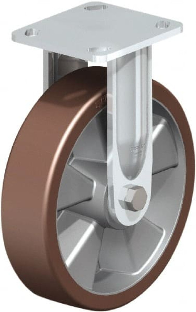 Blickle 910003 Rigid Top Plate Caster: Polyurethane, 8" Wheel Dia, 2" Wheel Width, 1,250 lb Capacity, 9-1/2" OAH