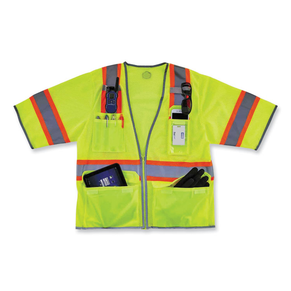 TENACIOUS HOLDINGS, INC. ergodyne® 24167 GloWear 8346Z Class 3 Two-Tone Hi-Vis Surveyor Zipper Vest, 2X-Large/3X-Large, Lime