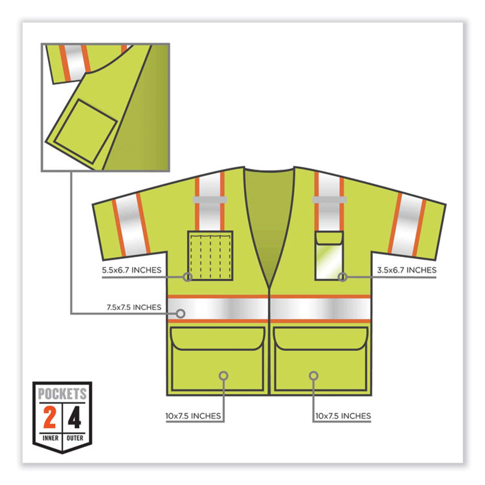 TENACIOUS HOLDINGS, INC. ergodyne® 24167 GloWear 8346Z Class 3 Two-Tone Hi-Vis Surveyor Zipper Vest, 2X-Large/3X-Large, Lime