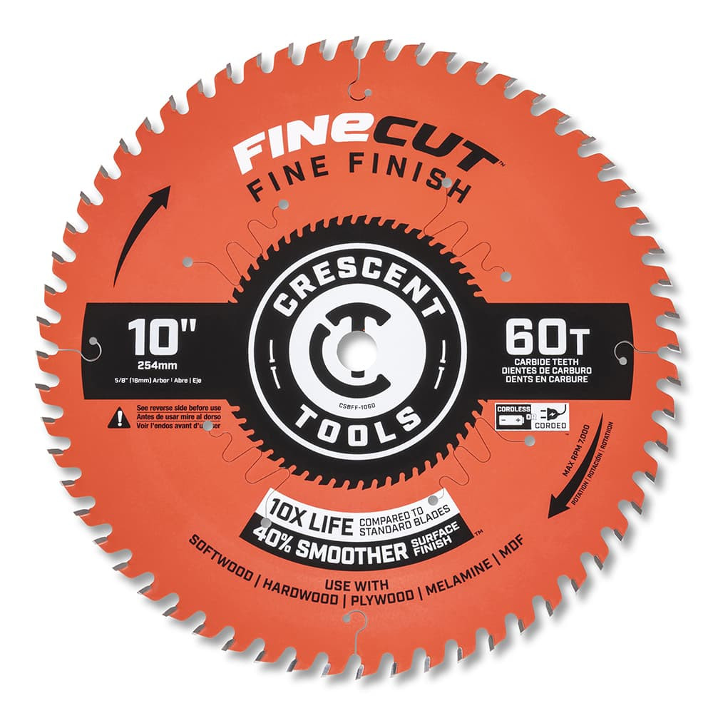 Crescent CSBFF-1060 Wet & Dry Cut Saw Blade: 10" Dia, 5/8" Arbor Hole, 0.094" Kerf Width, 60 Teeth