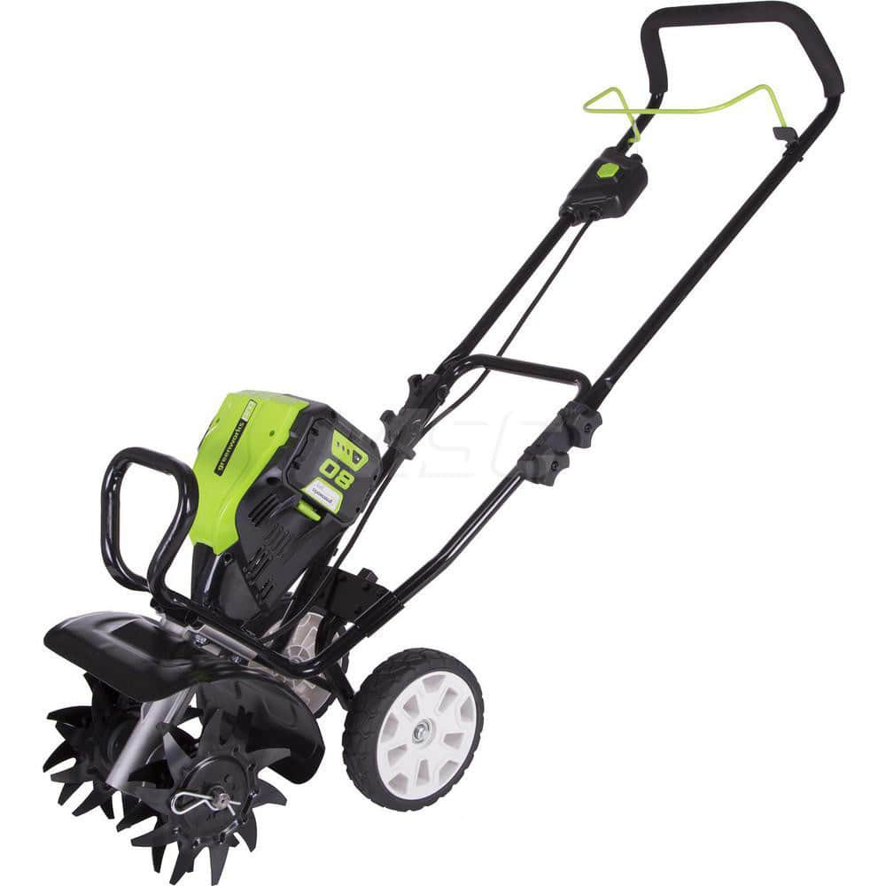 Greenworks 2800302VT Cordless Cultivators & Tillers; Brushless Motor: Yes ; Maximum Tilling Depth  (Inch): 5 ; Adjustable Tilling Width: No ; Minimum Tilling Width (Inch): 10 ; Maximum Tilling Width (Inch): 10 ; Number of Tines: 48