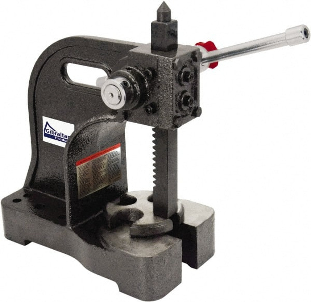 Gibraltar 805-10202 Pneumatic Arbor Press: 1-1/4" Ram, 4-3/4" Throat Depth, 2 Ton Pressure, 11" Stroke, 8" Max Work Height