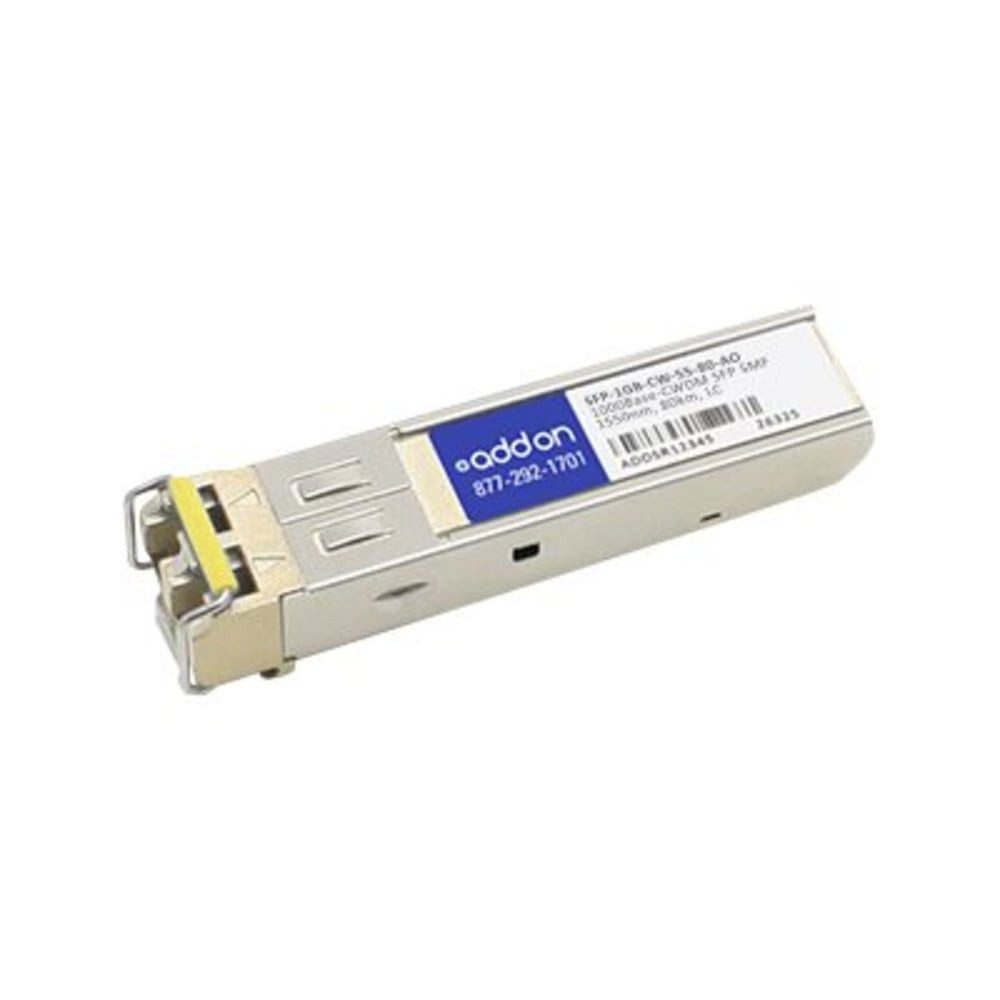 ADD-ON COMPUTER PERIPHERALS, INC. SFP-1GB-CW-55-80-AO AddOn - SFP (mini-GBIC) transceiver module - GigE - 1000Base-CWDM - LC single-mode - up to 49.7 miles - 1550 nm - TAA Compliant