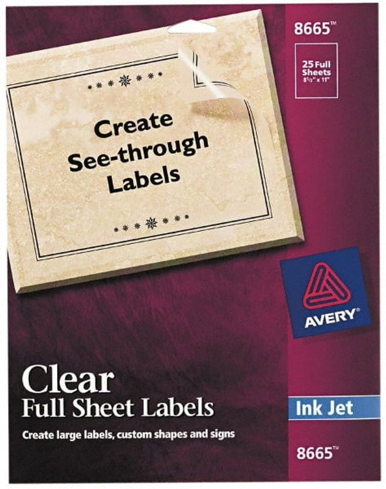 AVERY 08665 Label Maker Label: Clear, 11" OAL, 8-1/2" OAW, 25 per Roll