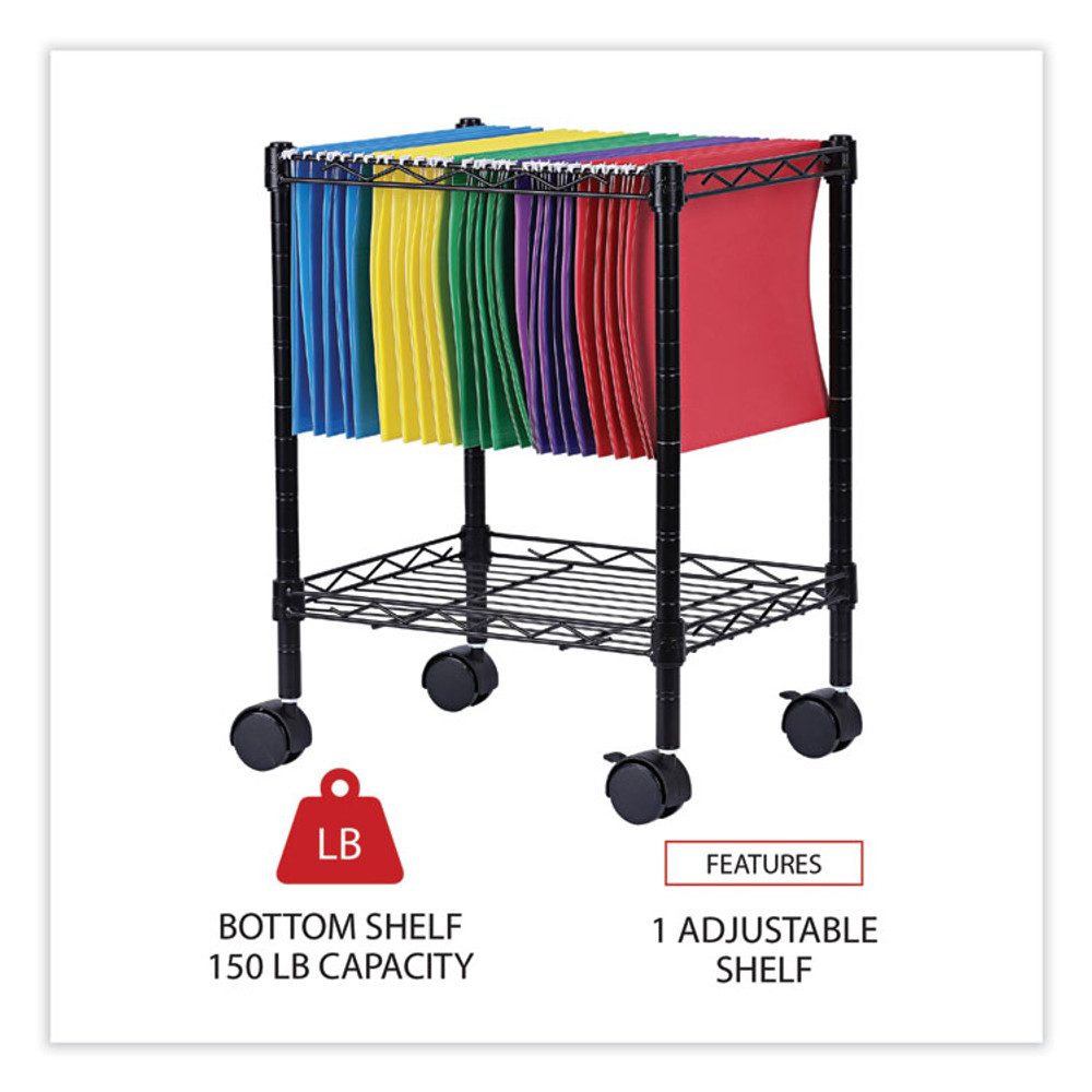 ALERA FW601416BL Compact File Cart for Side-to-Side Filing, Metal, 1 Shelf, 1 Bin, 15.25" x 12.38" x 21", Black