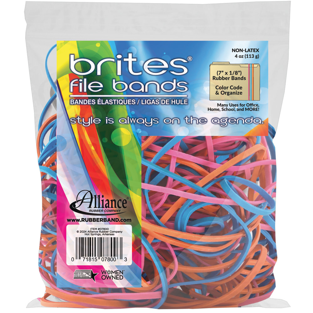 ALLIANCE RUBBER CO 7800 Alliance Rubber Brites File Bands, Assorted, Bag Of 50
