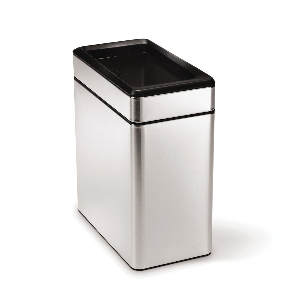 SIMPLEHUMAN LLC CW1225 simplehuman Rectangular Open-Top Metal Trash Can, 2.6 Gallons, 13-1/16inH x 6-1/4inW x 11-3/10inD, Brushed Stainless Steel