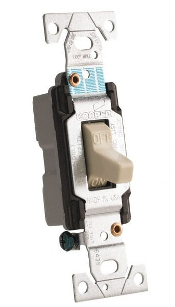 Cooper Wiring Devices CS115GY-BU 1 Pole, 120 to 277 VAC, 15 Amp, Commercial Grade Toggle Wall Switch