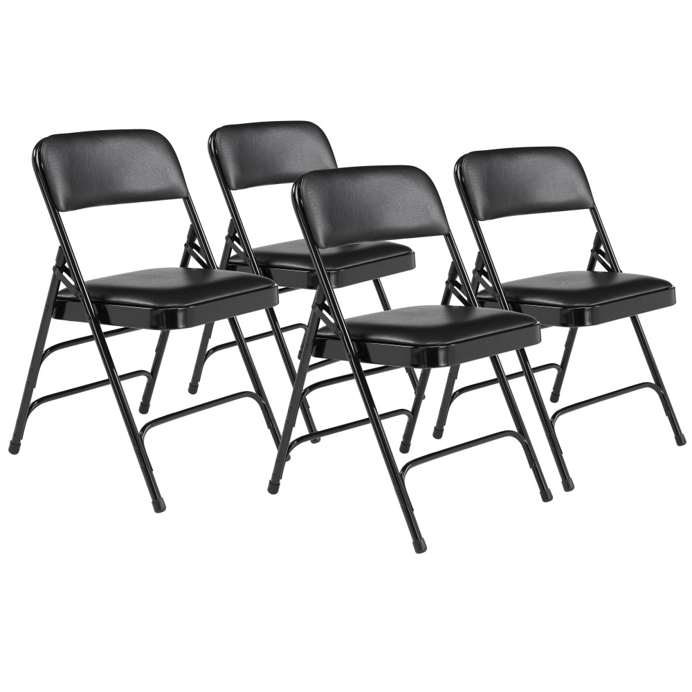 OKLAHOMA SOUND CORPORATION National Public Seating 1310/4  1300 Series Premium Vinyl Upholstered Triple Brace Folding Chairs, Black, Set Of 4 Chairs
