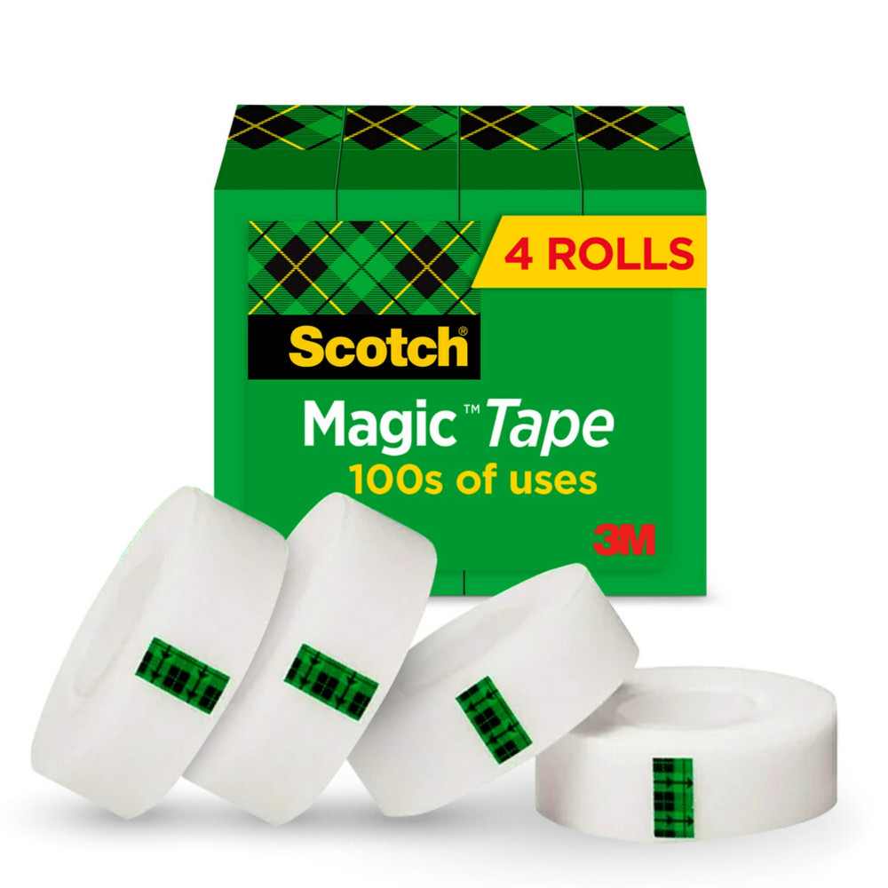 3M CO 810K4 Scotch Magic Tape, Invisible, 4 Tape Rolls, 3/4 in x 1000 in, Home Office Supplies and School Supplies for College and Classrooms