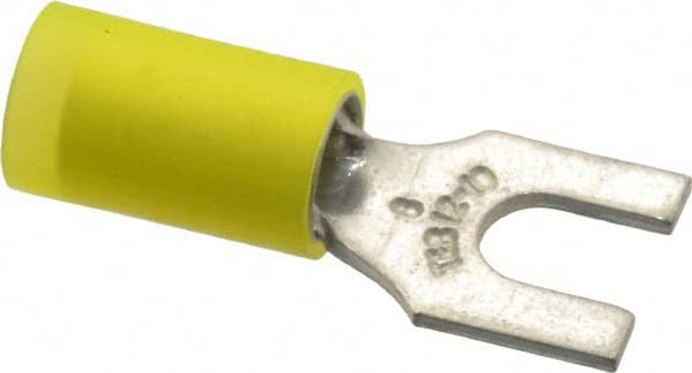 Thomas & Betts RC10-8F Standard Fork Terminal: Yellow, Nylon, Partially Insulated, #8 Stud, Crimp