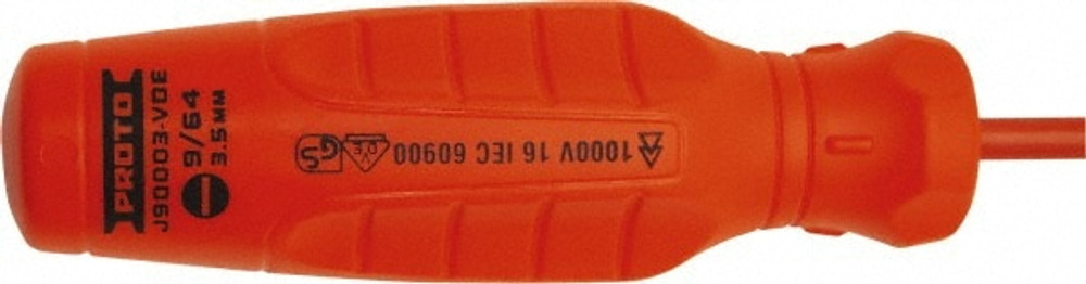 Proto J90003-VDE Slotted Screwdriver: 9/64" Width, 8-7/16" OAL, 4" Blade Length