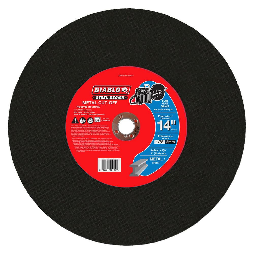 DIABLO DBDS14125A01F Cutoff Wheels; Wheel Diameter (Inch): 14 ; Wheel Thickness (Inch): 1/8 ; Hole Size (Inch): 1 ; Abrasive Material: Ceramic ; Reinforced: Reinforced ; Grit: 36