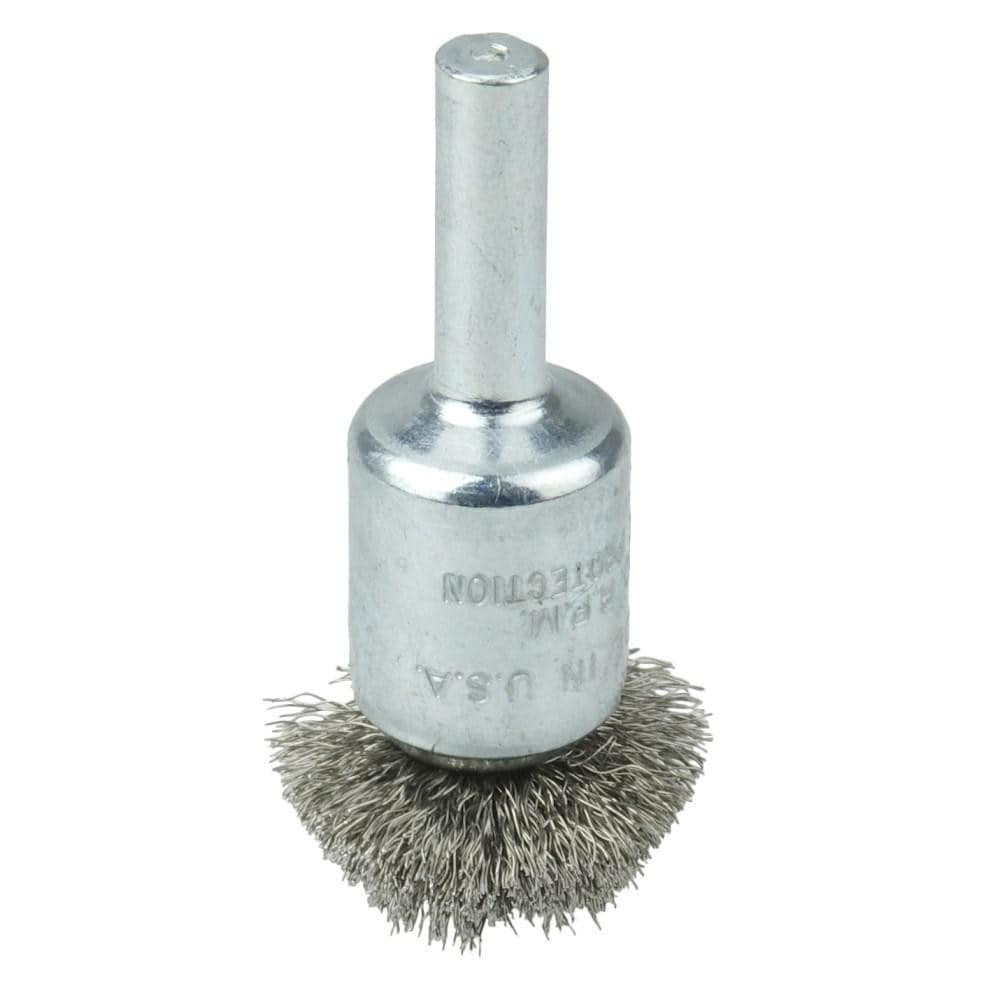 Weiler 10042 End Brushes: 1" Dia, Stainless Steel, Crimped Wire