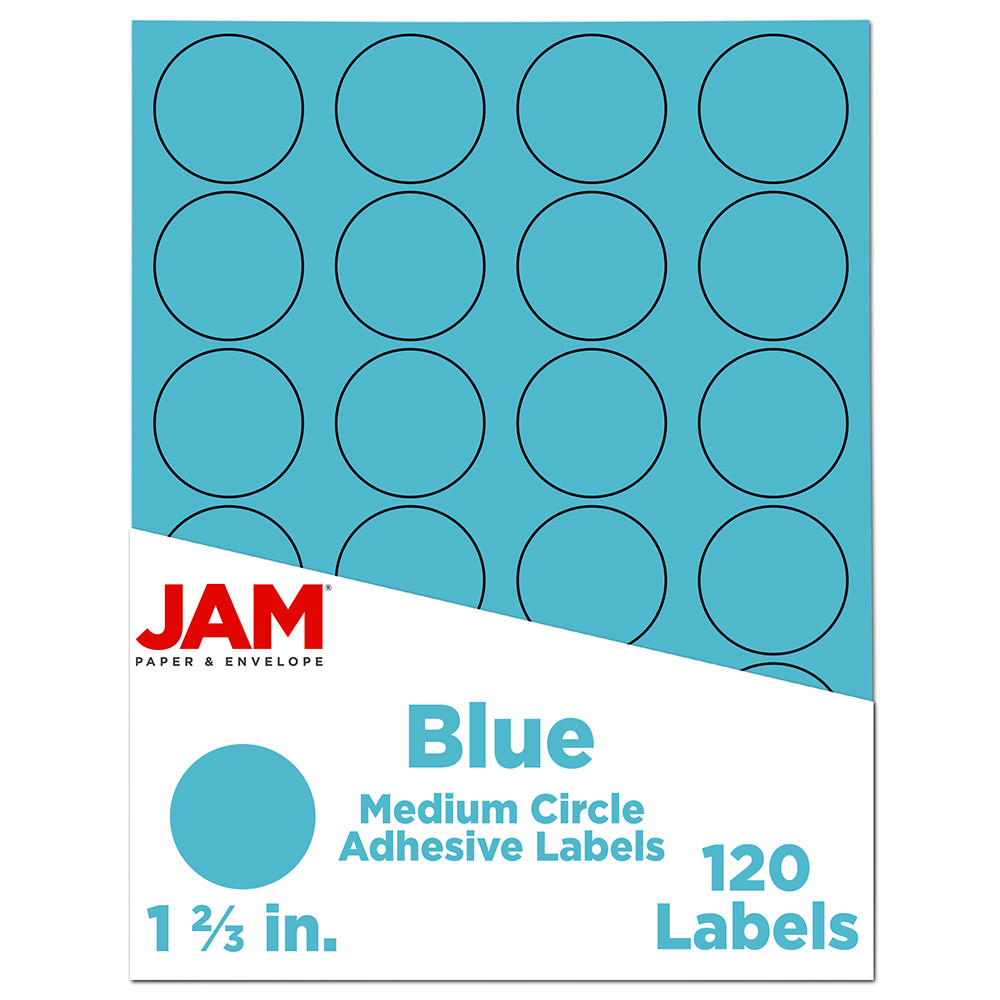 JAM PAPER AND ENVELOPE JAM Paper 147627037  Circle Label Sticker Seals, 1 2/3in, Blue, Pack Of 120