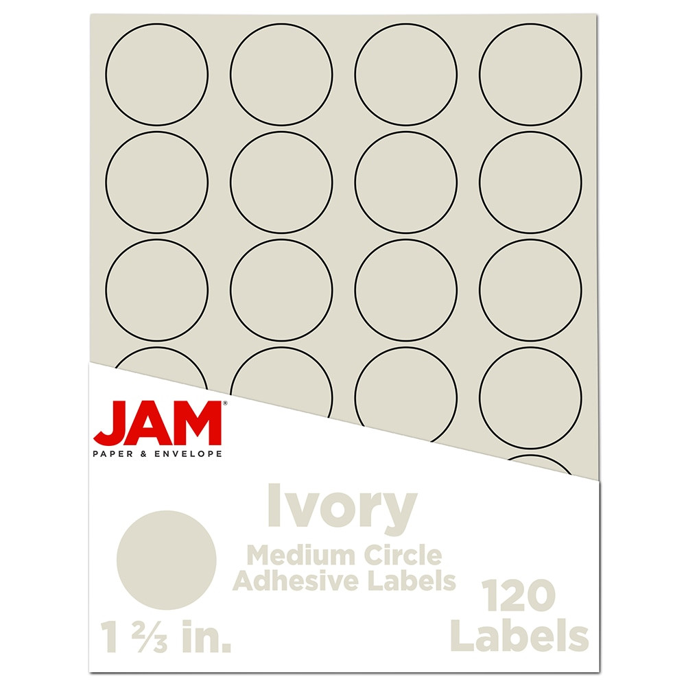 JAM PAPER AND ENVELOPE JAM Paper 147627045  Circle Label Sticker Seals, 1 2/3in, Ivory, Pack Of 120