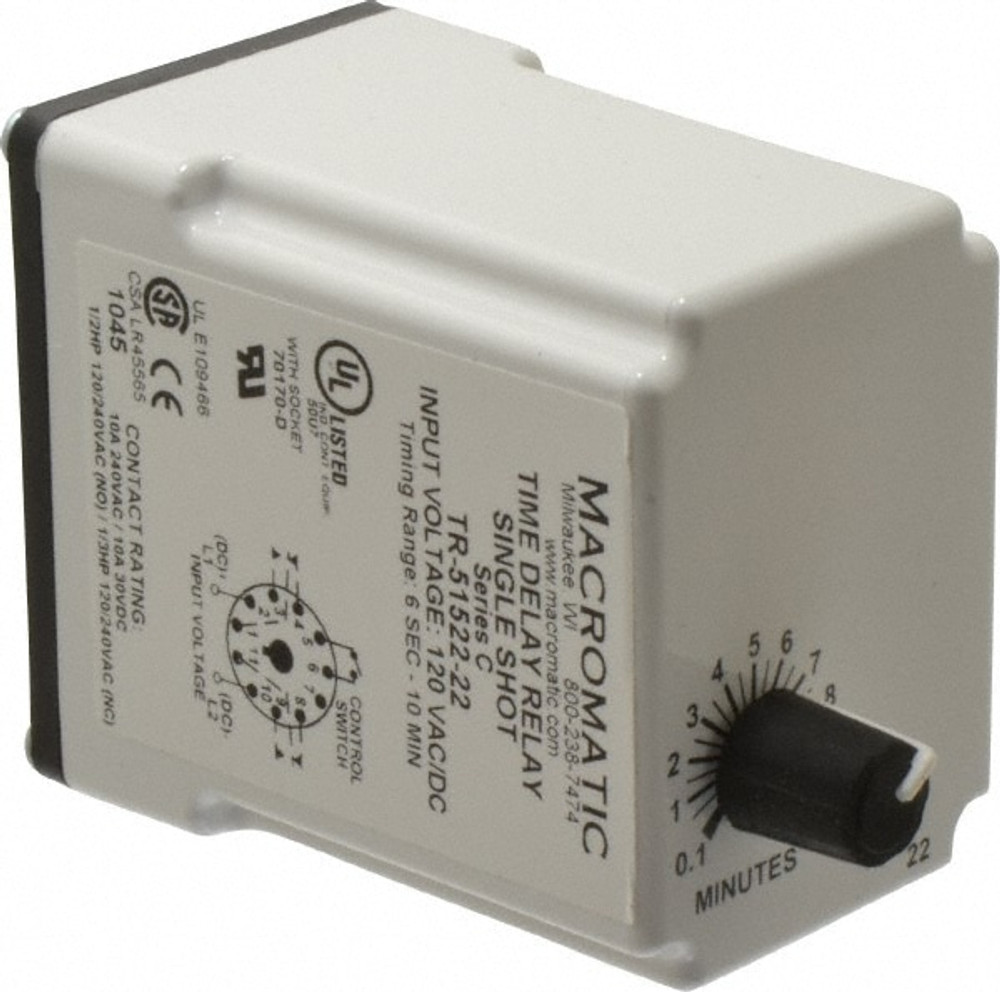 Macromatic TR-51522-22 11 Pin, 10 min Delay, Multiple Range DPDT Time Delay Relay