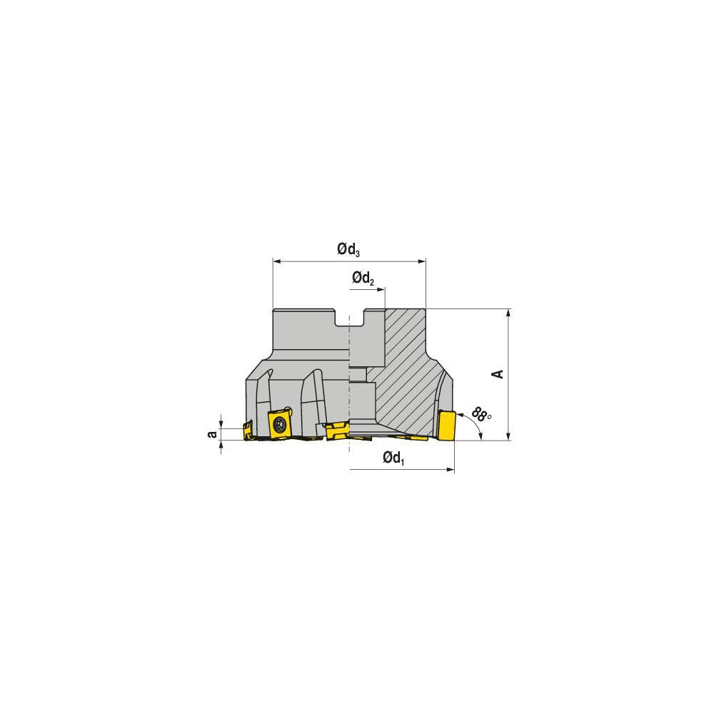 Ceratizit 50725160 Indexable Chamfer & Angle Face Mills; Minimum Cutting Diameter (mm): 160.00 ; Maximum Cutting Diameter (mm): 160.76 ; Maximum Depth of Cut (mm): 6.00 ; Arbor Hole Diameter (mm): 40.00 ; Lead Angle: 88.000 ; Compatible Insert Size C