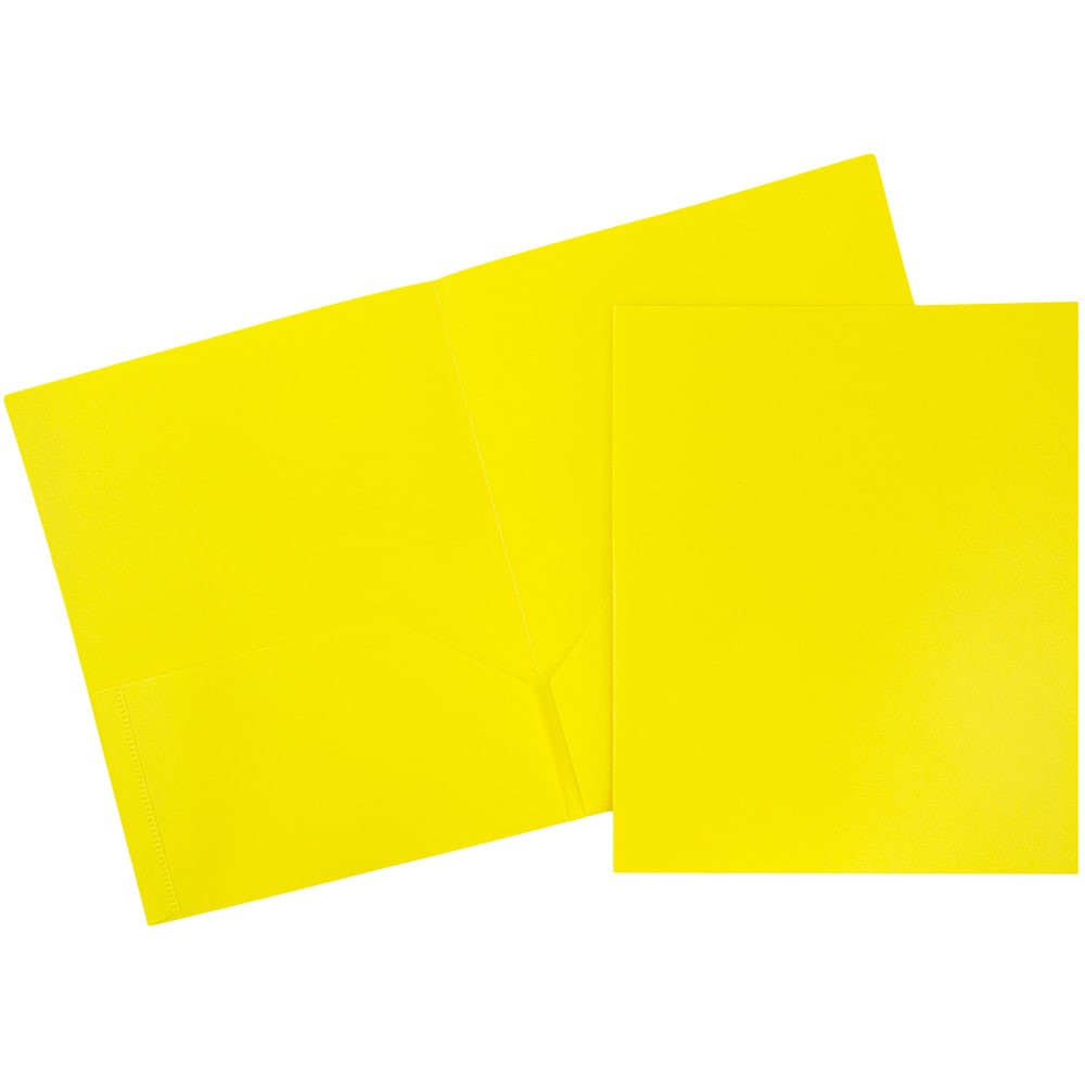JAM PAPER AND ENVELOPE 382EYED JAM Paper Plastic 2-Pocket POP Folders, 9 1/2in x 11 1/2in, Yellow, Pack Of 6