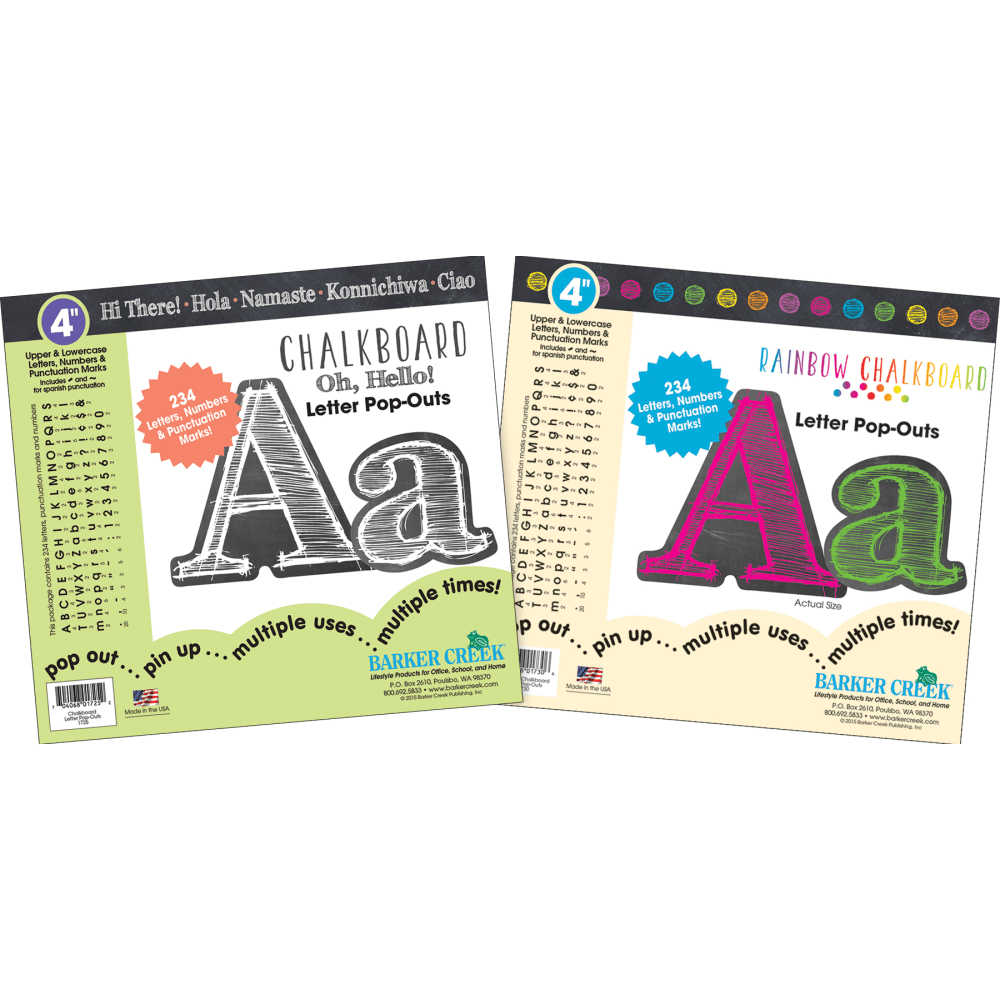 BARKER CREEK PUBLISHING, INC. BCP3508 Barker Creek Letter Pop-Outs Sets, White Chalk/Rainbow Chalk, Pack Of 2