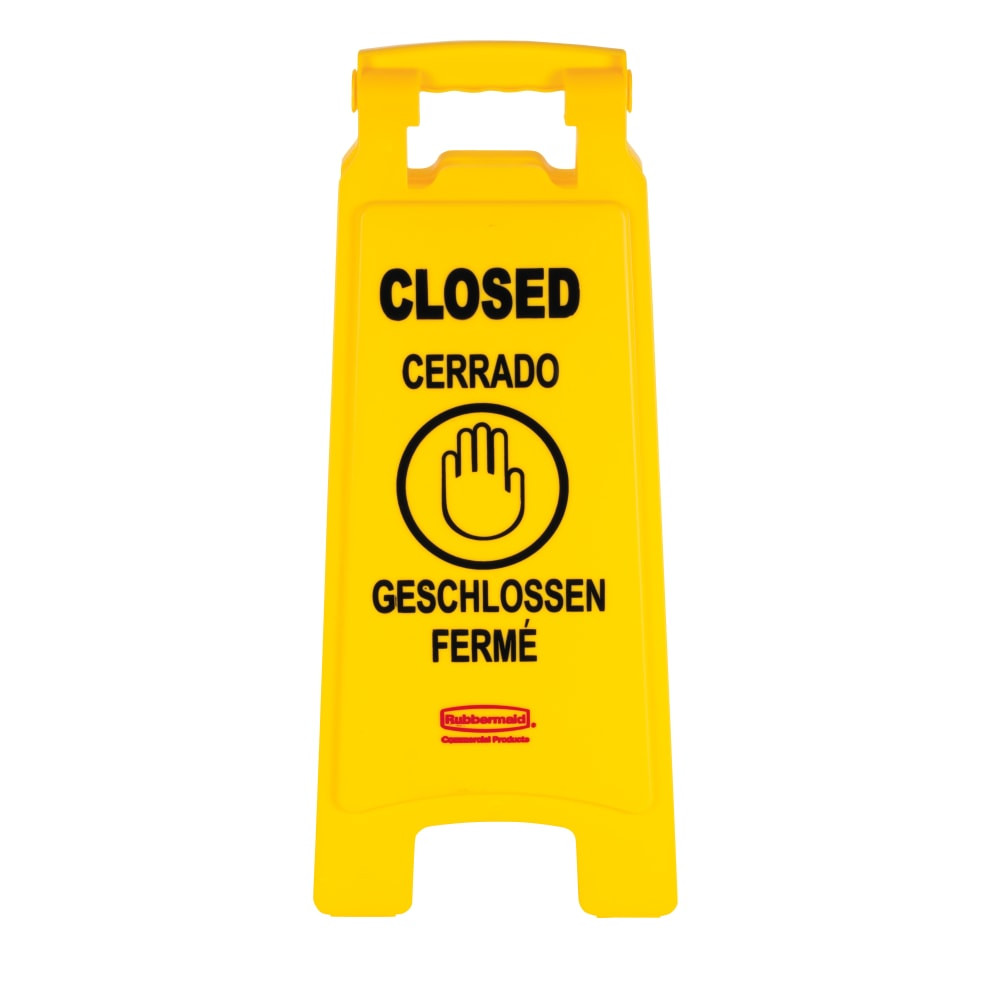 RUBBERMAID 611278YW  Commercial Closed Multi-Lingual Floor Sign - CLOSED Print/Message - 11in x 25in - Rectangular Shape - Yellow