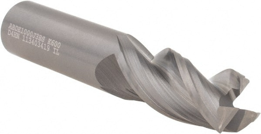 Kennametal 4041098 Corner Radius End Mill: 1" Dia, 2" LOC, 38 deg Helix, Bright/Uncoated Coated, Uncoated, Corner Radius End, Centercutting Series ABDE