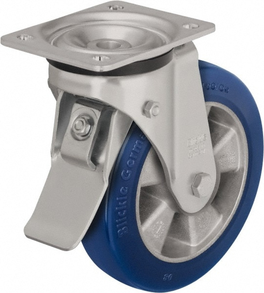 Blickle 750221 Swivel Top Plate Caster: Polyurethane-Elastomer Blickle Besthane, 6-1/2" Wheel Dia, 1-31/32" Wheel Width, 1,210 lb Capacity, 7-61/64" OAH