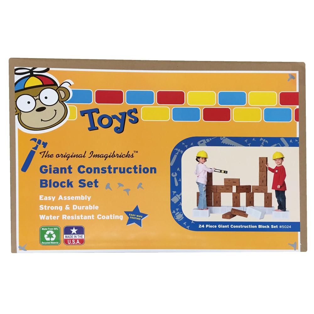 Excite big imaginations with these play building blocks. From single houses to entire cities, the possibilities are endless.  24-piece construction block set allows children to build skyscrapers, houses, stables and cabins. Includes 16 large timber blocks and 8 giant cinder blocks for plenty of building possibilities.  Made without lead-based ink for safety.  Blocks can be wiped clean for lasting use.  Generously sized blocks are easy for little hands to maneuver.  Designed for children from preschool through 3rd grade.
