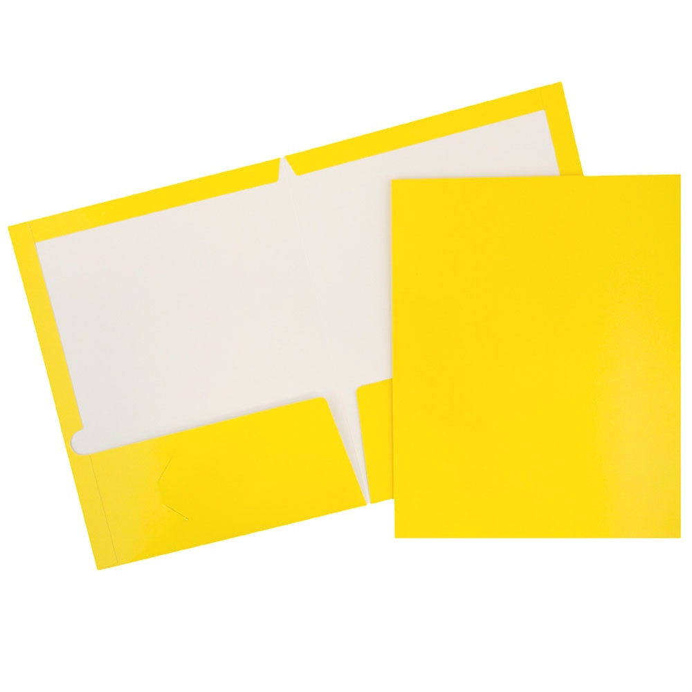 JAM PAPER AND ENVELOPE JAM Paper 385GYEA  Glossy 2-Pocket Presentation Folders, Yellow, Pack of 6