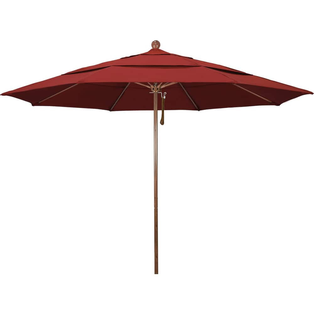 California Umbrella 194061619612 Patio Umbrellas; Fabric Color: Red ; Base Included: No ; Fade Resistant: Yes ; Diameter (Feet): 11 ; Canopy Fabric: Pacifica