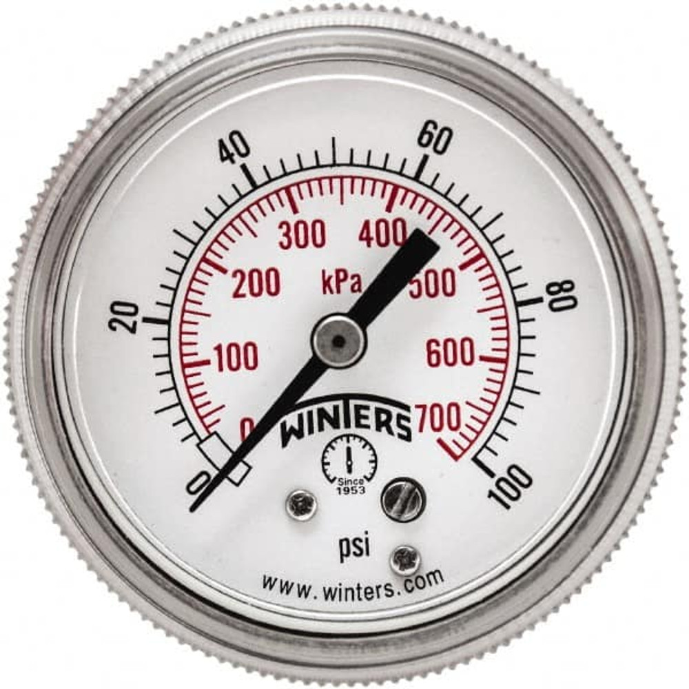 Winters P9S901407 Pressure Gauge: 2" Dial, 1/4" Thread, NPT, Center Back Mount